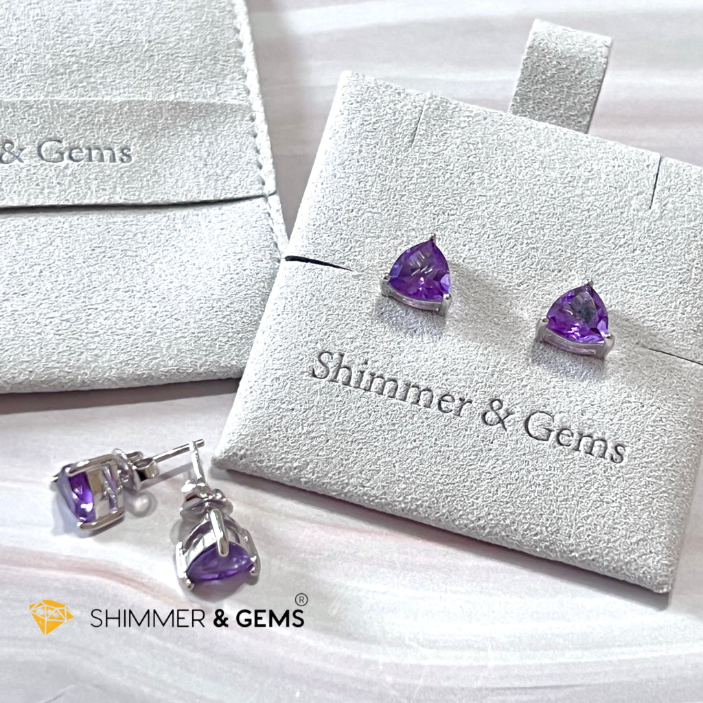 Amethyst Triangle 925 Silver Earrings