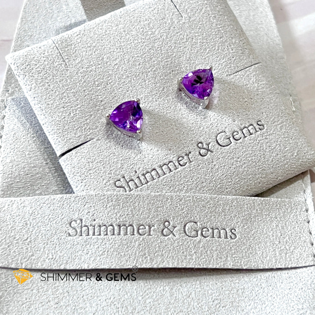 Amethyst Triangle 925 Silver Earrings