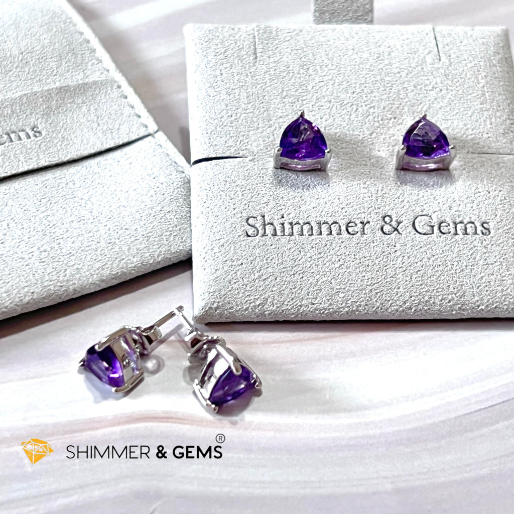 Amethyst Triangle 925 Silver Earrings