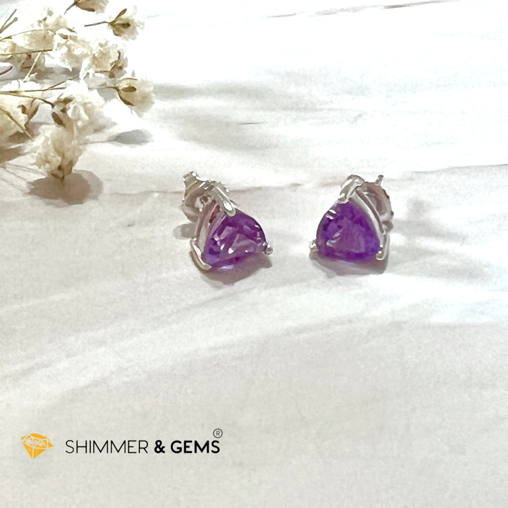 Amethyst Triangle 925 Silver Earrings 7X7Mm (Per Pair)