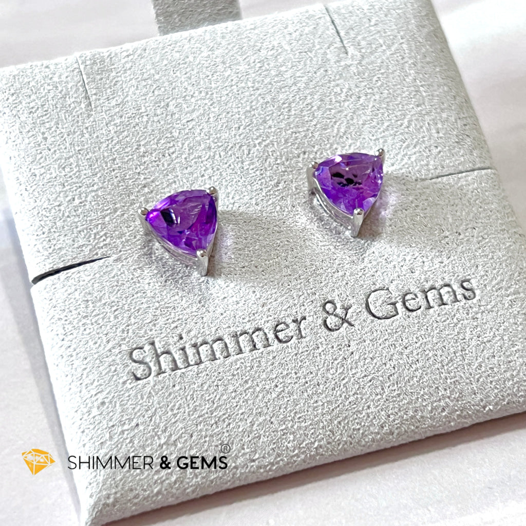 Amethyst Triangle 925 Silver Earrings