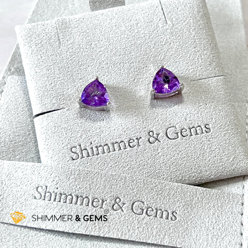 Amethyst Triangle 925 Silver Earrings