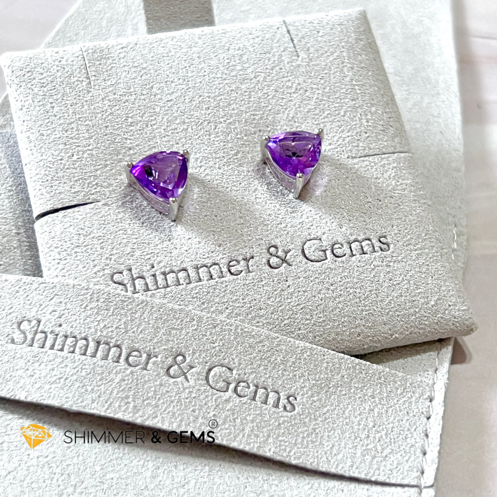 Amethyst Triangle 925 Silver Earrings