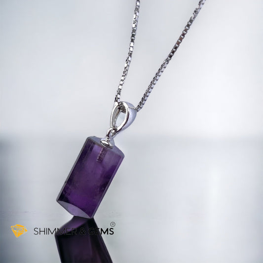Amethyst Tube Pendant 925 Silver 12mm