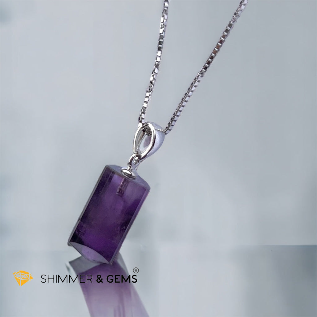Amethyst Tube Pendant 925 Silver 12mm