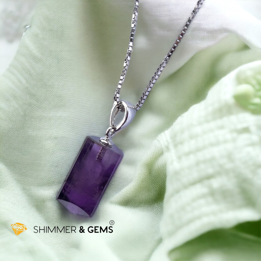Amethyst Tube Pendant 925 Silver 12mm