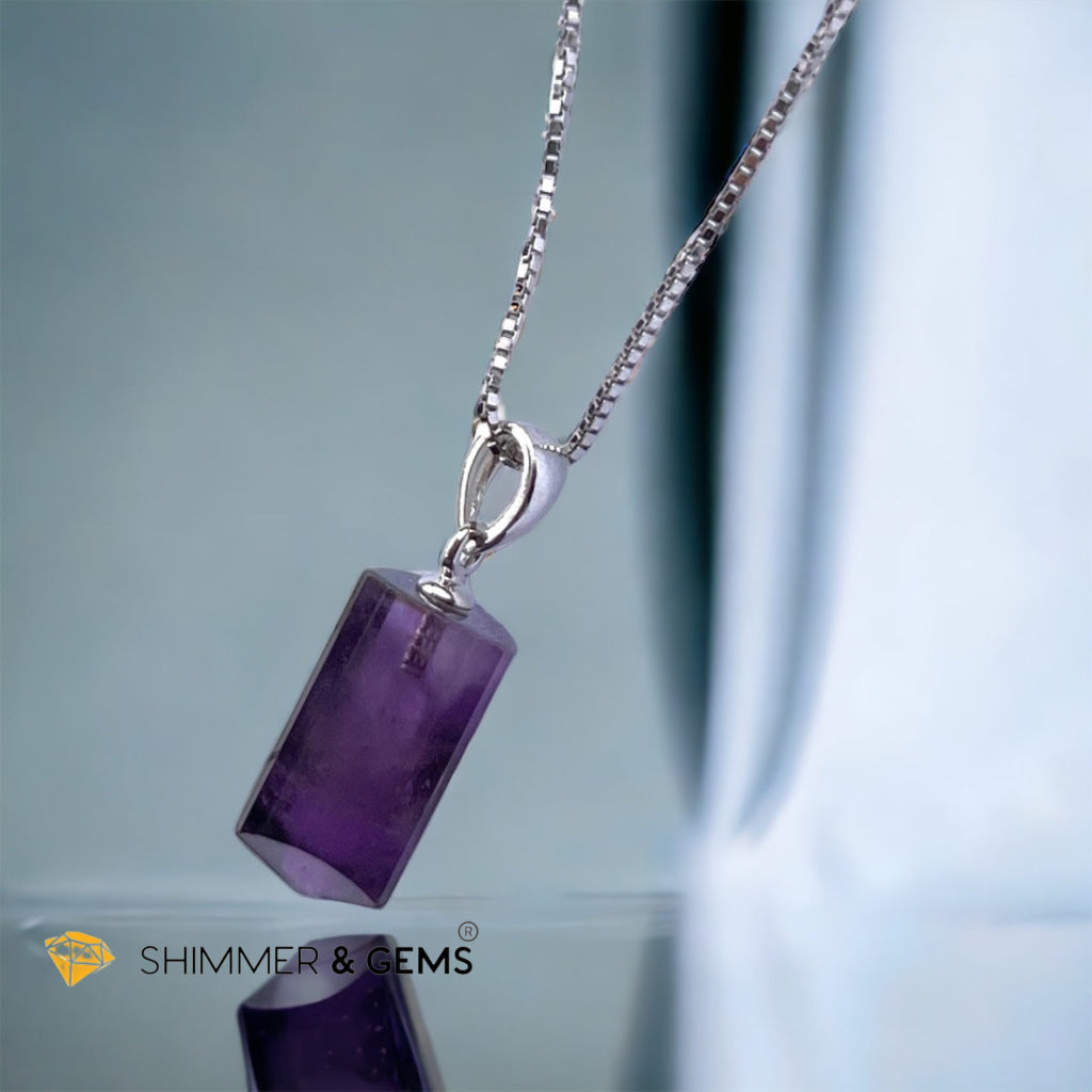 Amethyst Tube Pendant 925 Silver 12mm