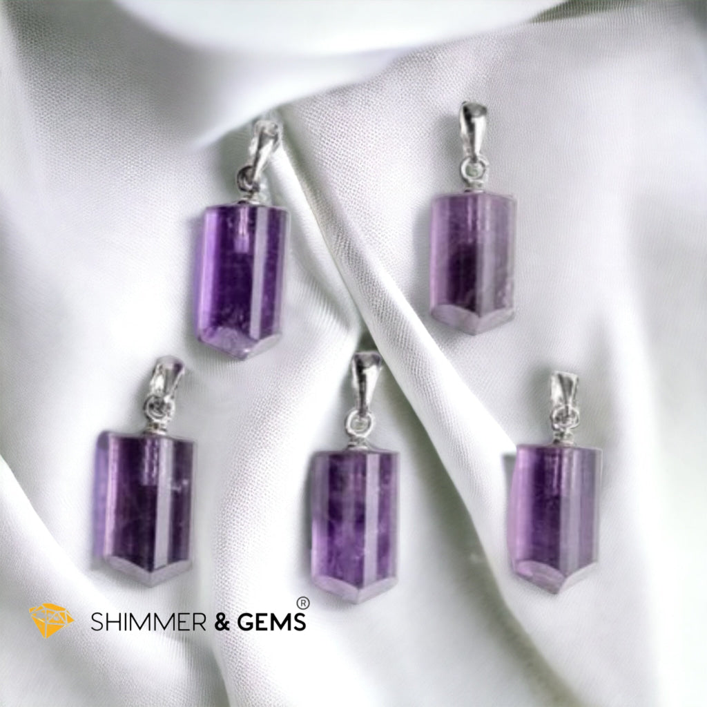 Amethyst Tube Pendant 925 Silver 12mm