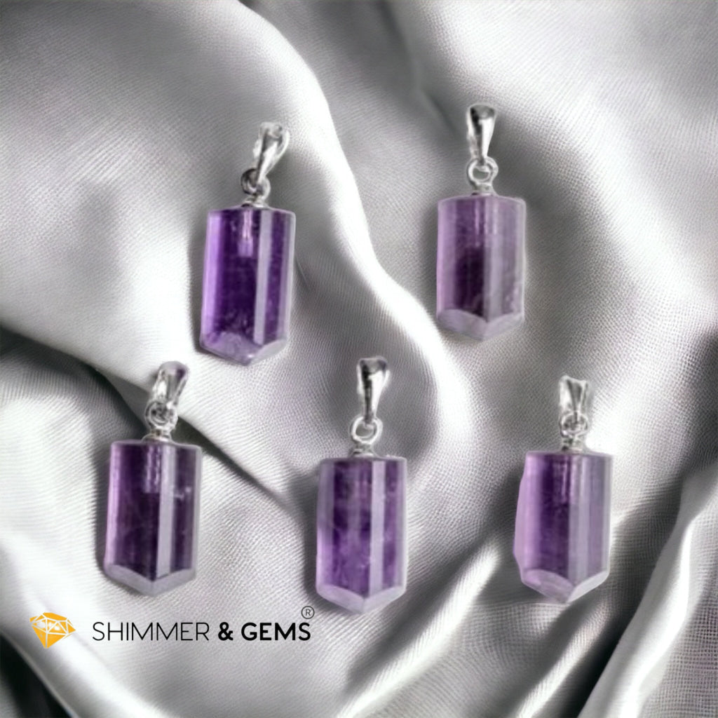 Amethyst Tube Pendant 925 Silver 12mm