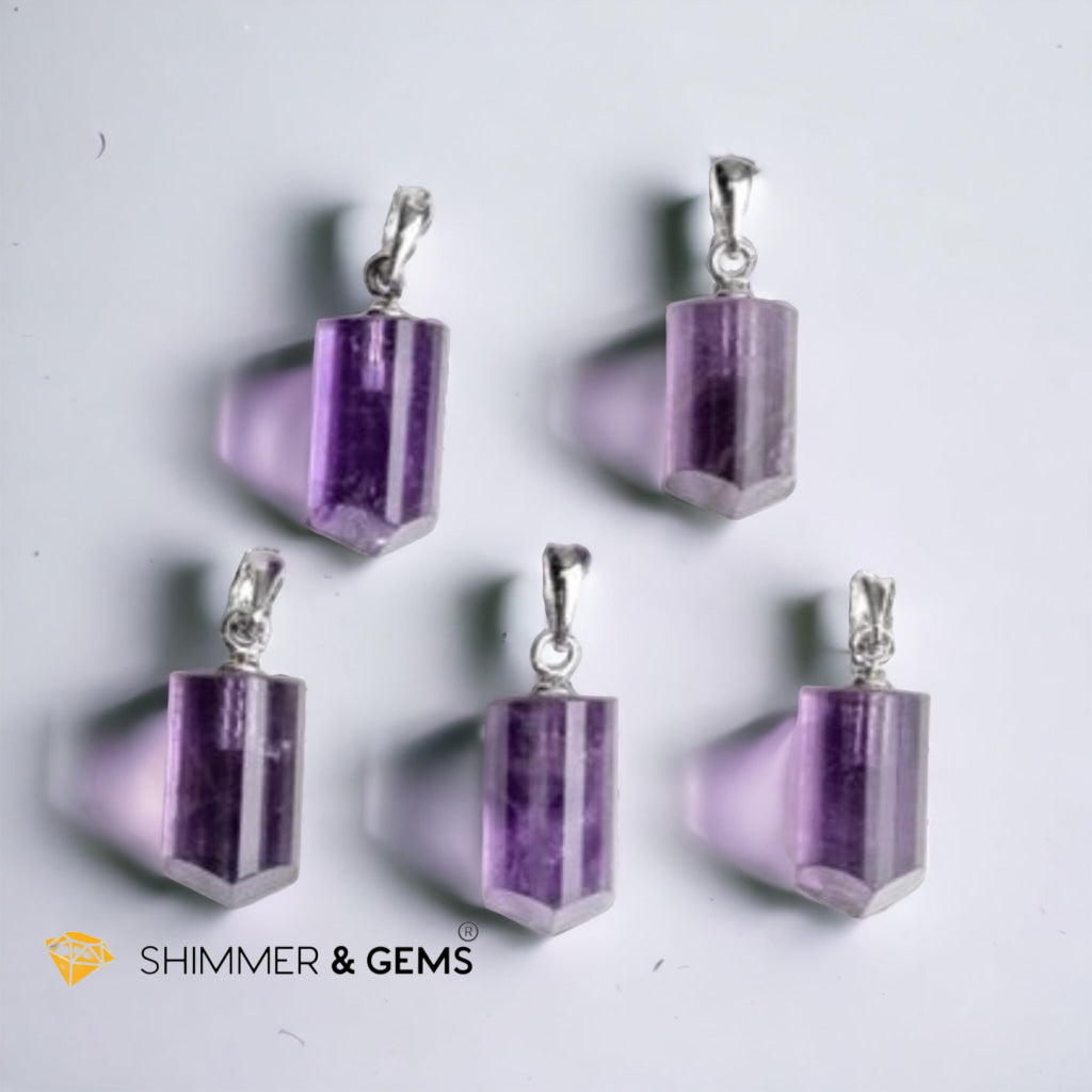 Amethyst Tube Pendant 925 Silver 12mm