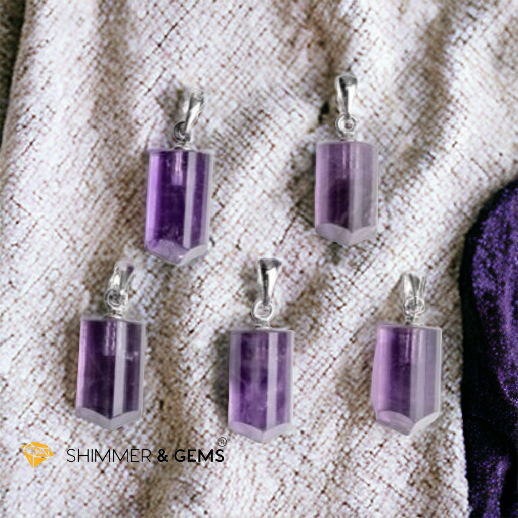 Amethyst Tube Pendant 925 Silver 12mm