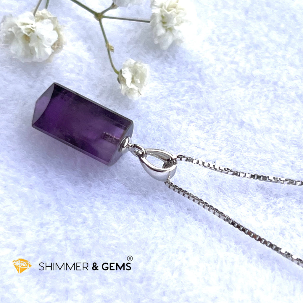 Amethyst Tube Pendant 925 Silver (14Mm) Charms & Pendants