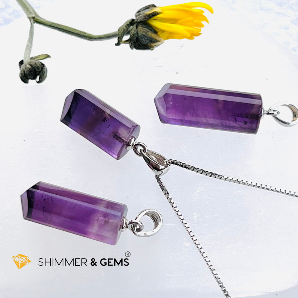 Amethyst Tube Pendant 925 Silver (14Mm) Charms & Pendants