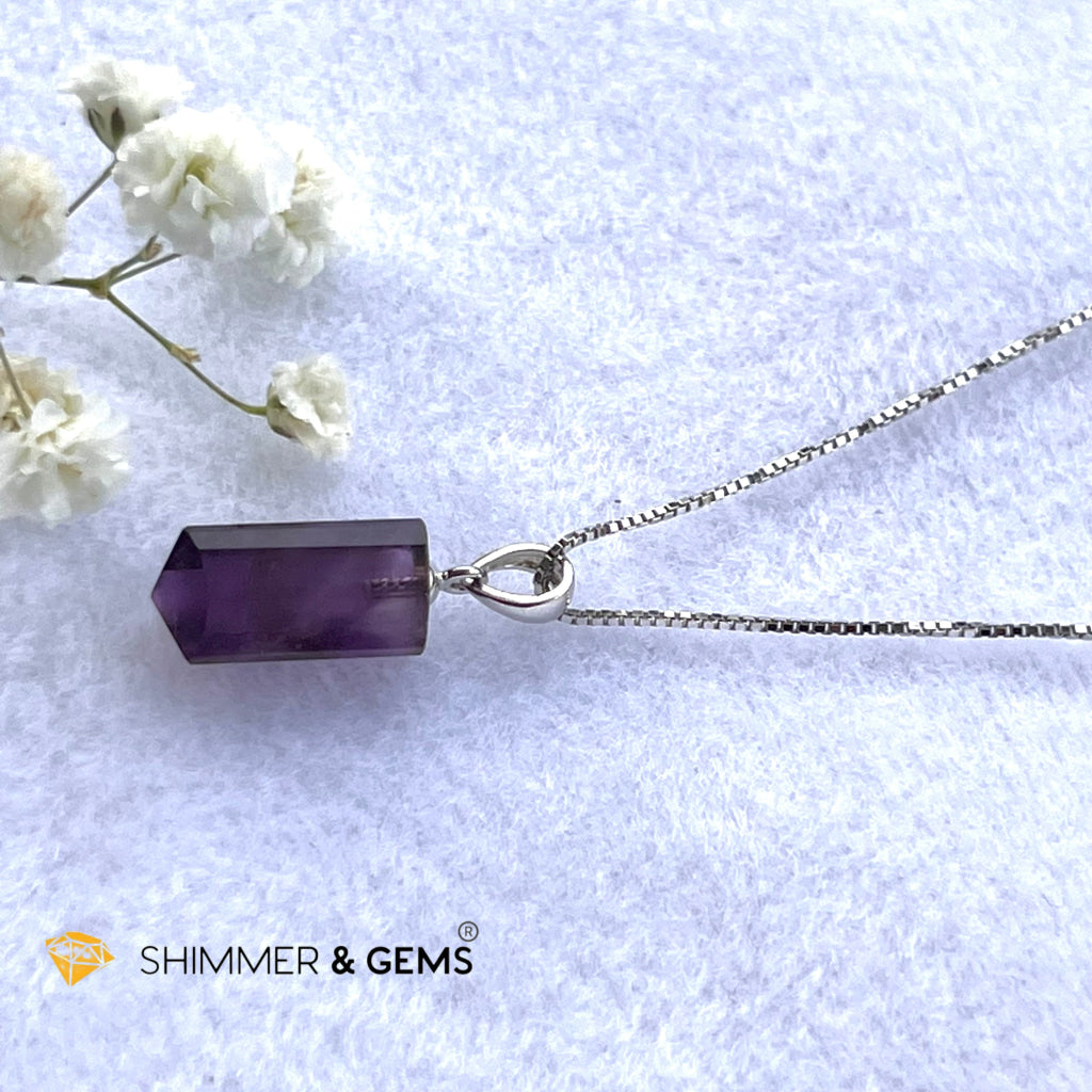 Amethyst Tube Pendant 925 Silver (14Mm) Charms & Pendants