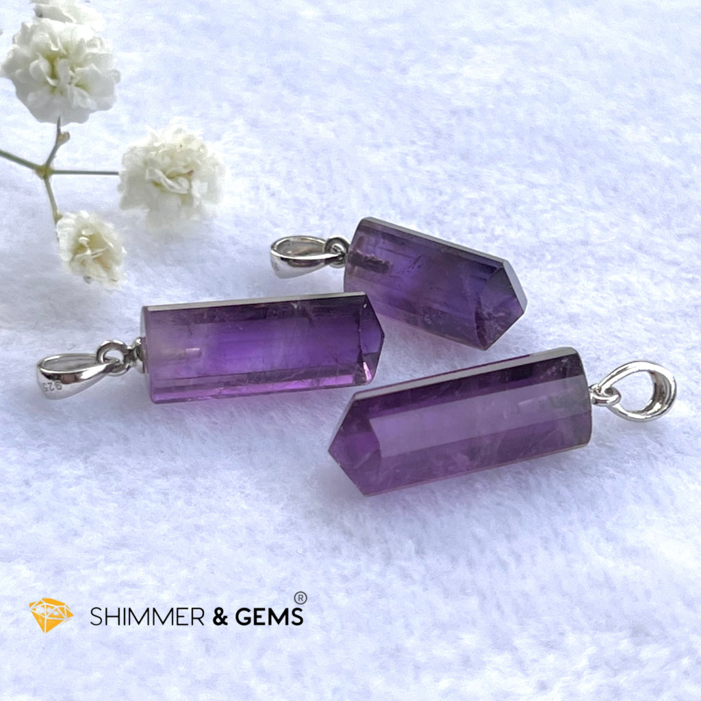 Amethyst Tube Pendant 925 Silver (14Mm) Charms & Pendants