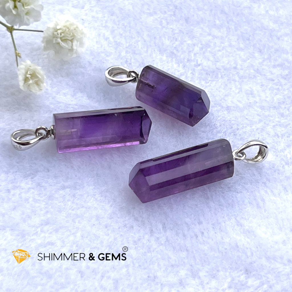 Amethyst Tube Pendant 925 Silver (14Mm) Charms & Pendants