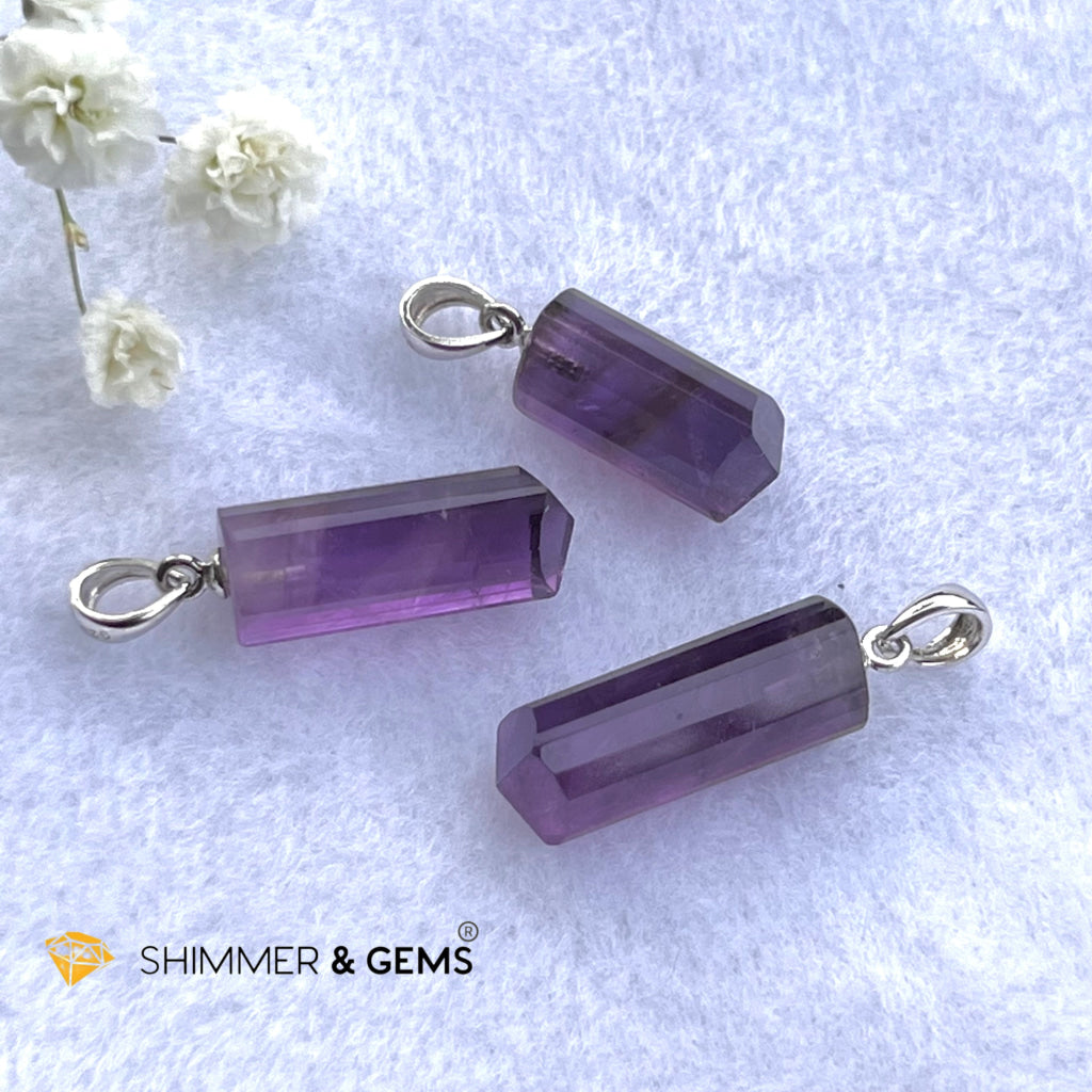 Amethyst Tube Pendant 925 Silver (14Mm) Charms & Pendants