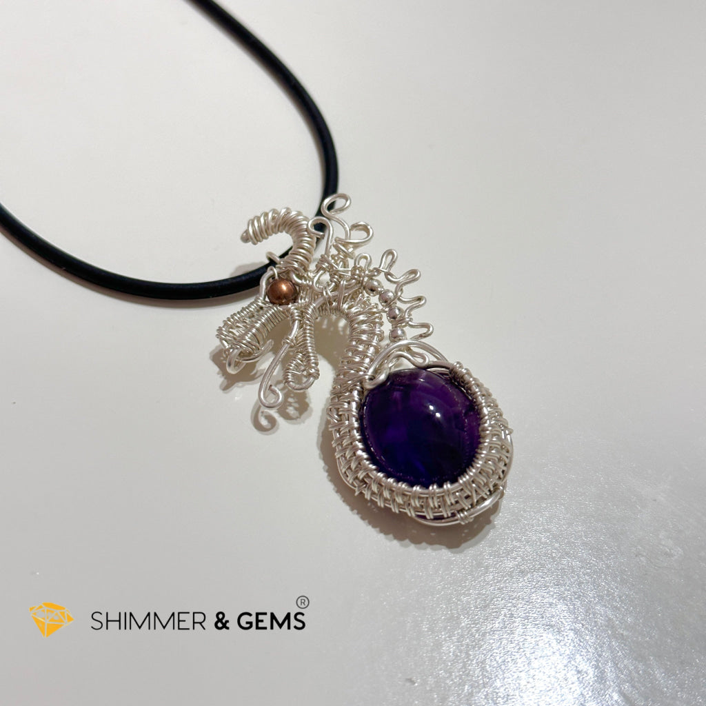 Amethyst Wire-Wrapped Pendant (Stainless Steel) Brazil