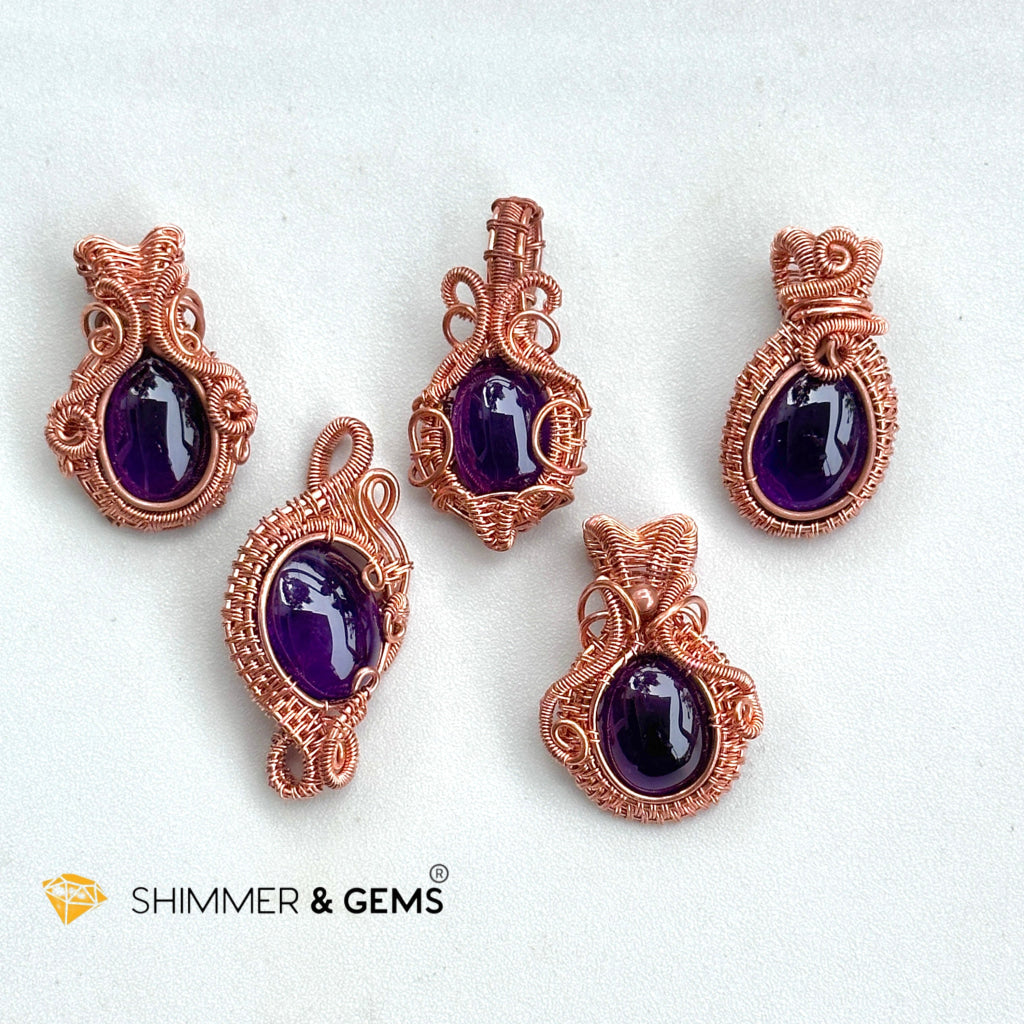 Amethyst Wire-Wrapped Pendant (Stainless Steel) Brazil