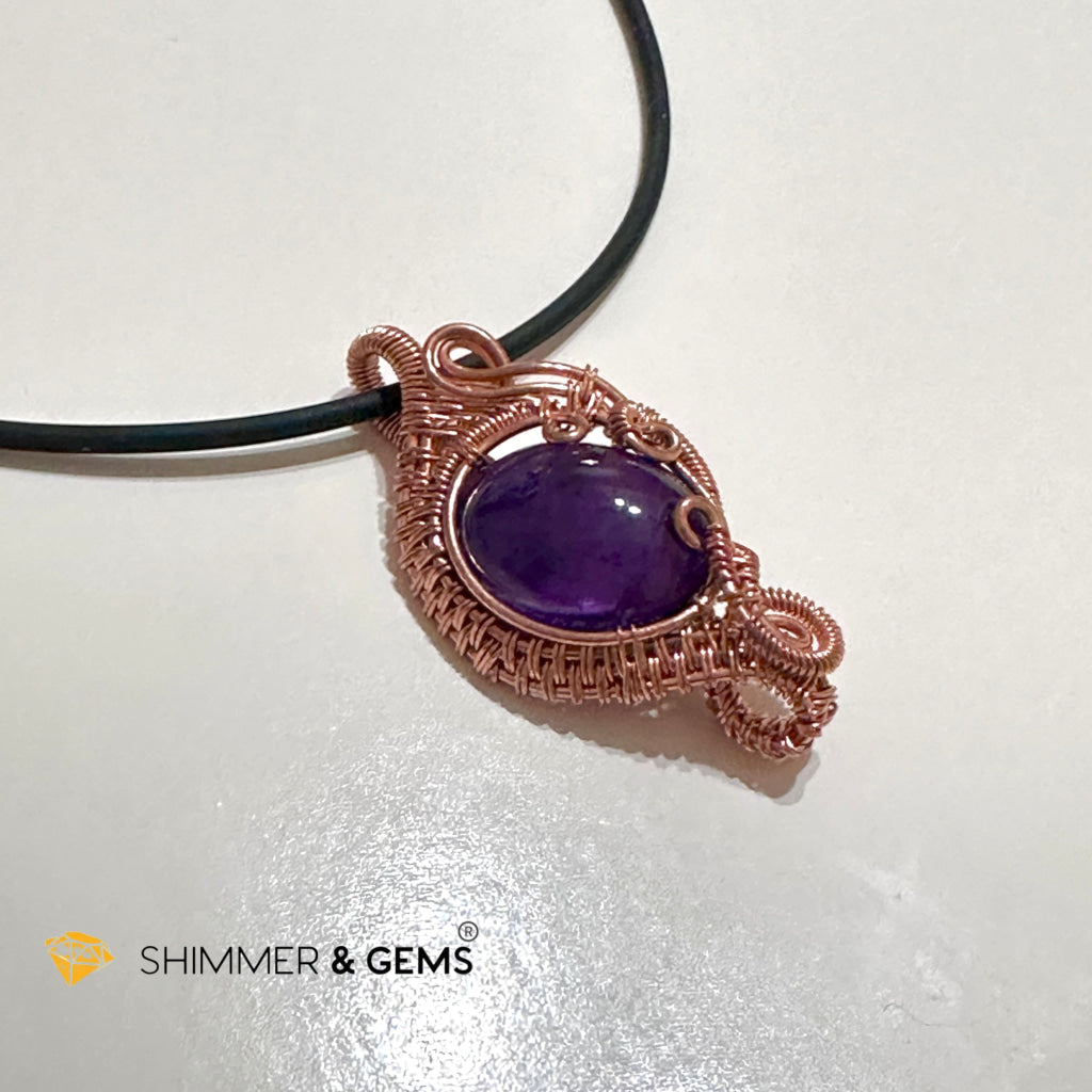 Amethyst Wire-Wrapped Pendant (Stainless Steel) Brazil