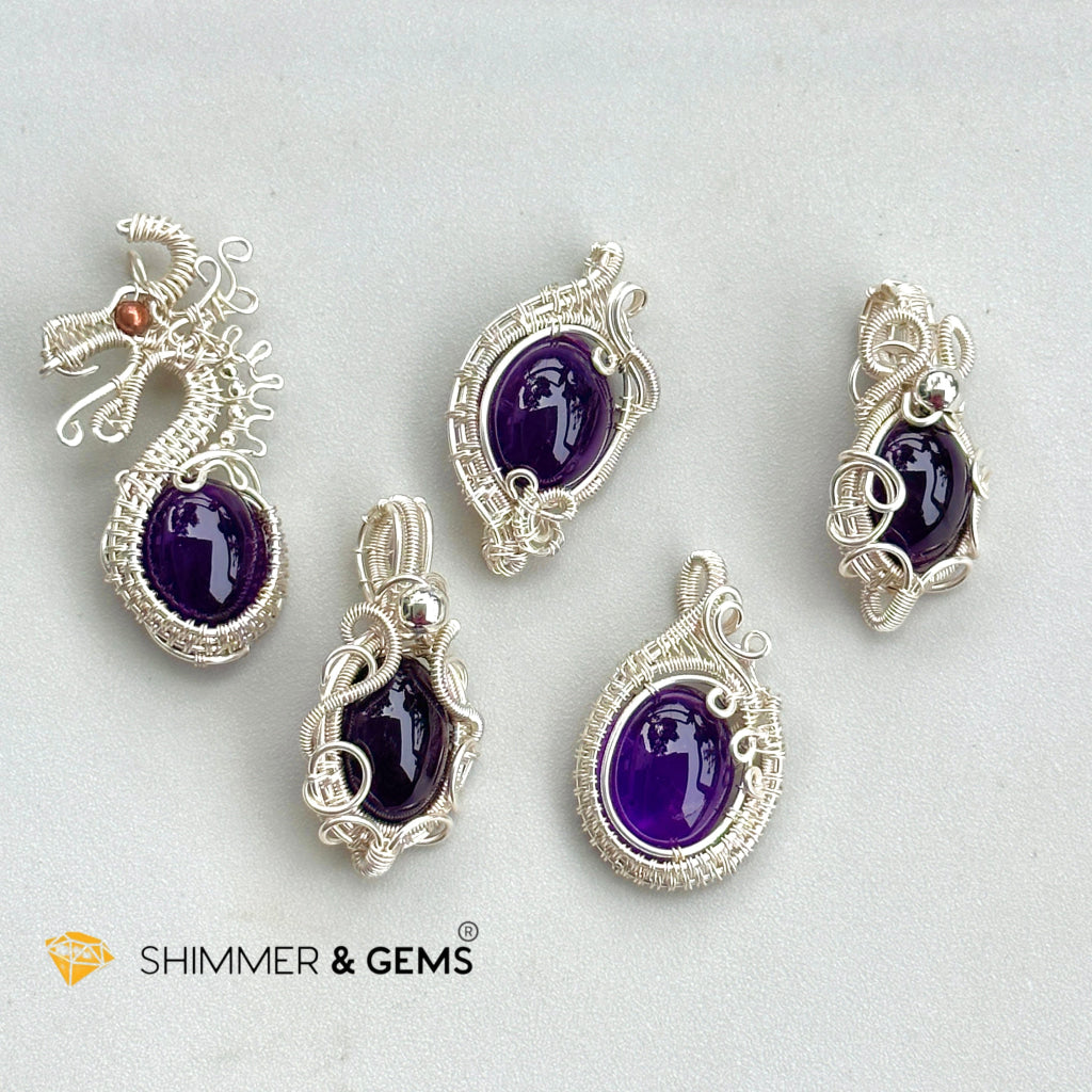 Amethyst Wire-Wrapped Pendant (Stainless Steel) Brazil