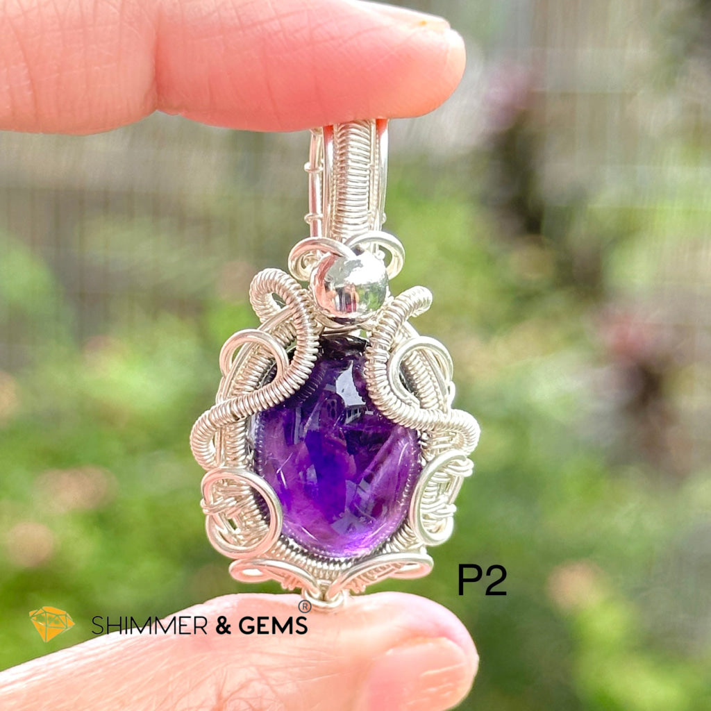 Amethyst Wire-Wrapped Pendant (Stainless Steel) Brazil Photo 2