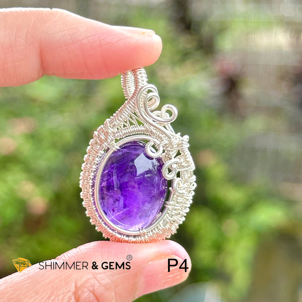 Amethyst Wire-Wrapped Pendant (Stainless Steel) Brazil Photo 4