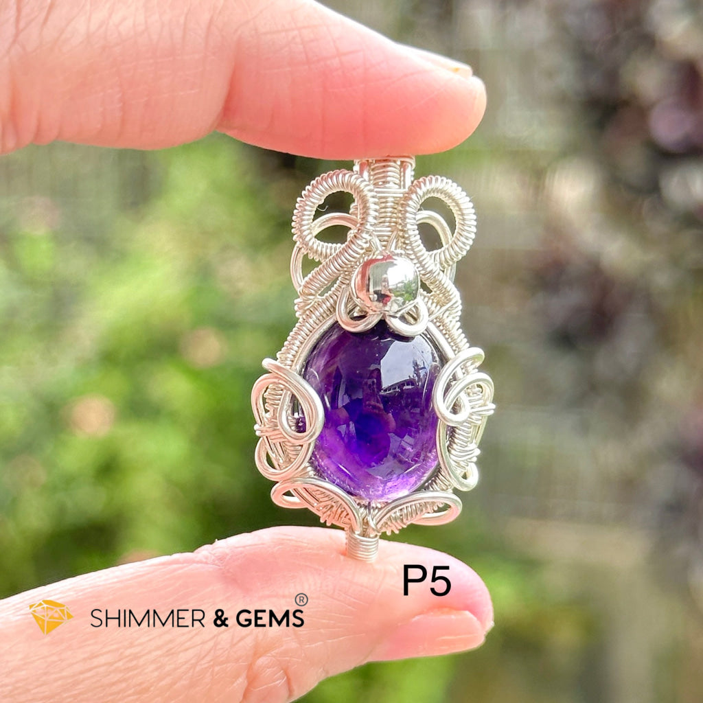 Amethyst Wire-Wrapped Pendant (Stainless Steel) Brazil Photo 5