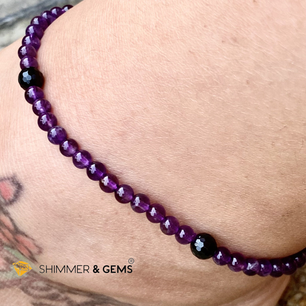 Amethyst With Black Tourmaline Anklet Size 8