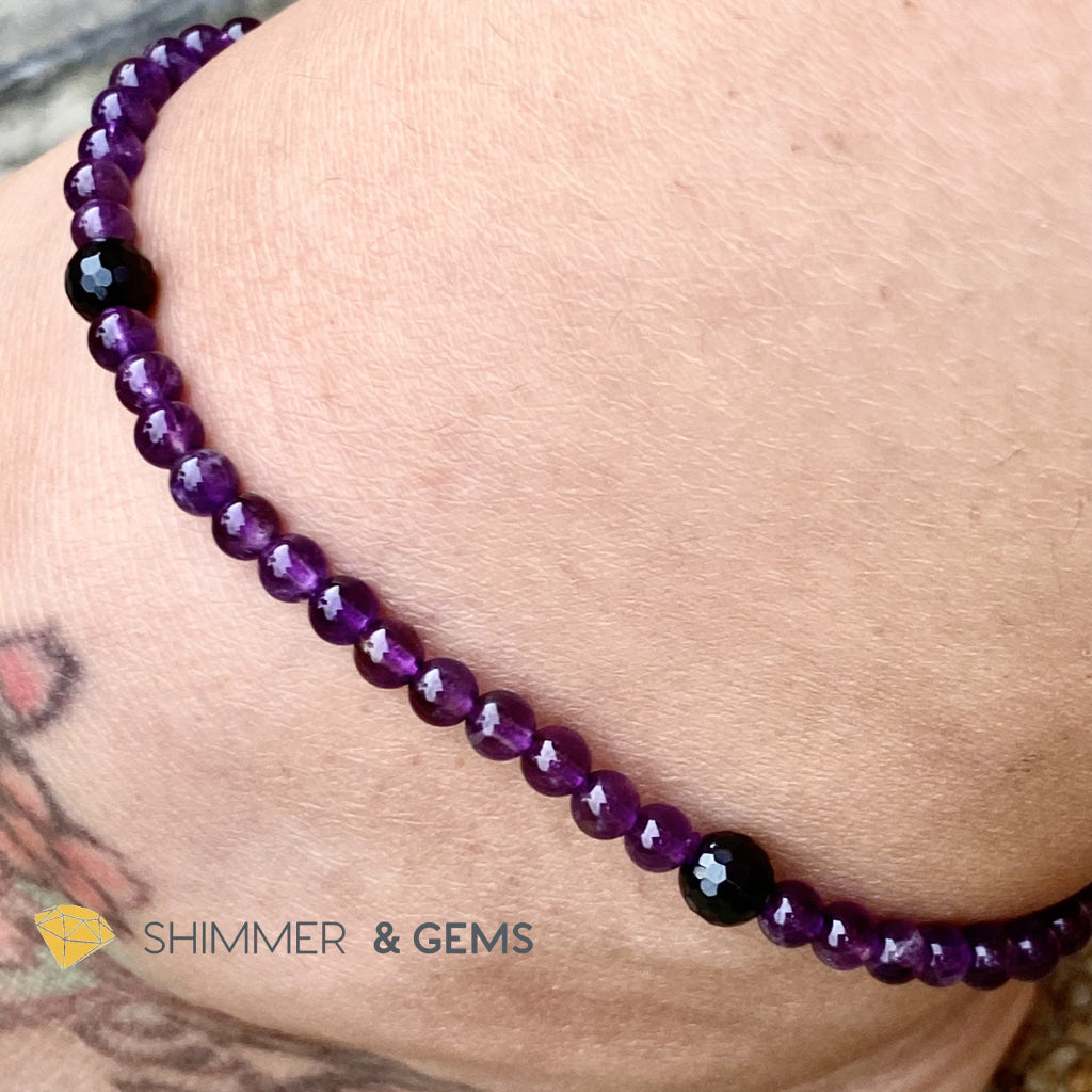 Amethyst With Black Tourmaline Anklet Size 8