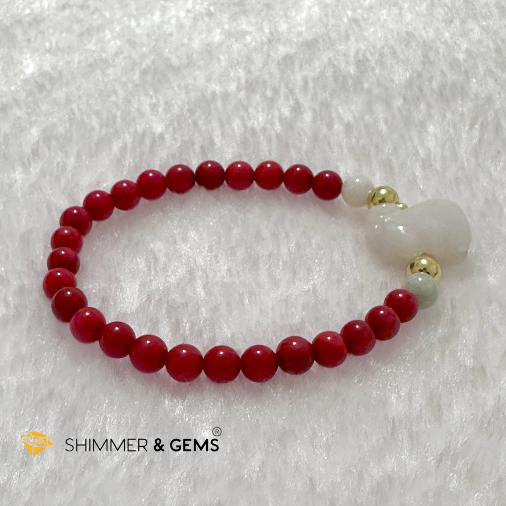 Animal Zodiac BOAR Burma Jade with Red Coral Bracelet (Feng Shui 2024)