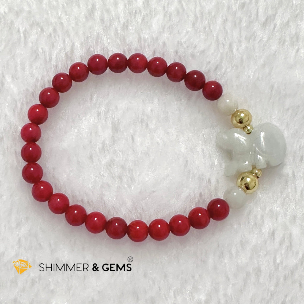 Animal Zodiac DOG Burma Jade with Red Coral Bracelet (Feng Shui 2024)