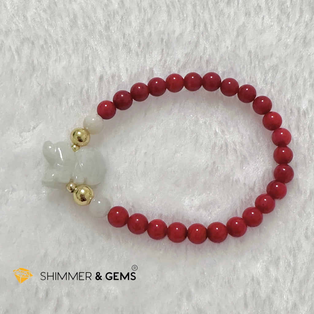 Animal Zodiac DOG Burma Jade with Red Coral Bracelet (Feng Shui 2024)