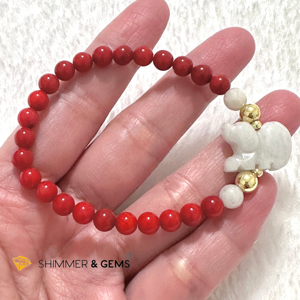 Animal Zodiac DOG Burma Jade with Red Coral Bracelet (Feng Shui 2024)