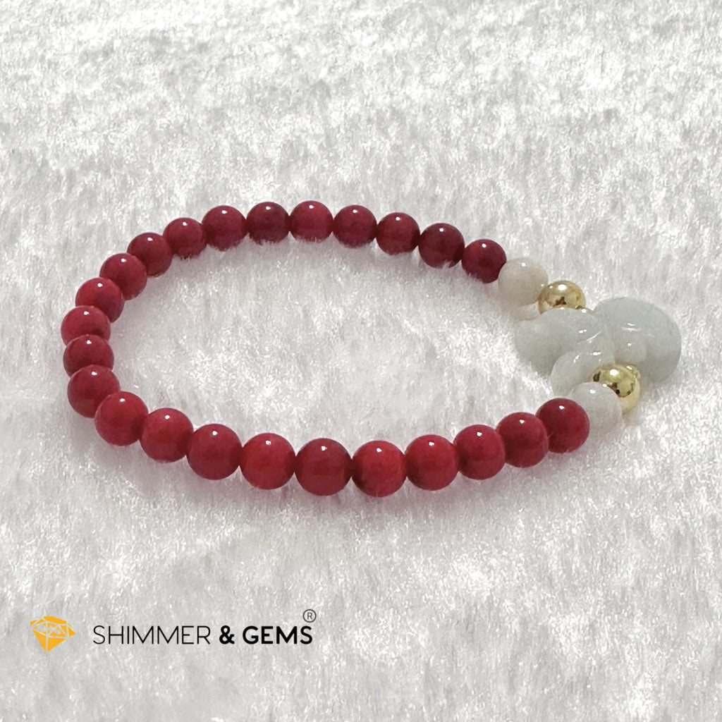 Animal Zodiac DOG Burma Jade with Red Coral Bracelet (Feng Shui 2024)