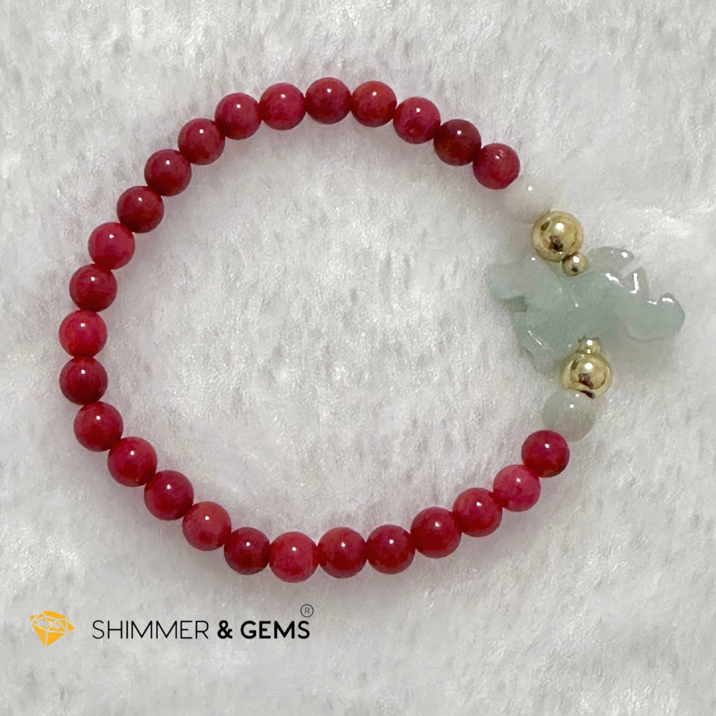 Animal Zodiac DRAGON Burma Jade with Red Coral Bracelet (Feng Shui 2024)