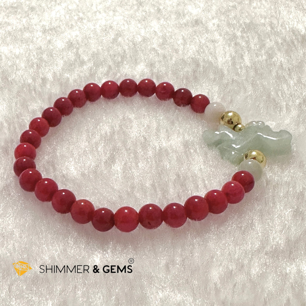 Animal Zodiac DRAGON Burma Jade with Red Coral Bracelet (Feng Shui 2024)