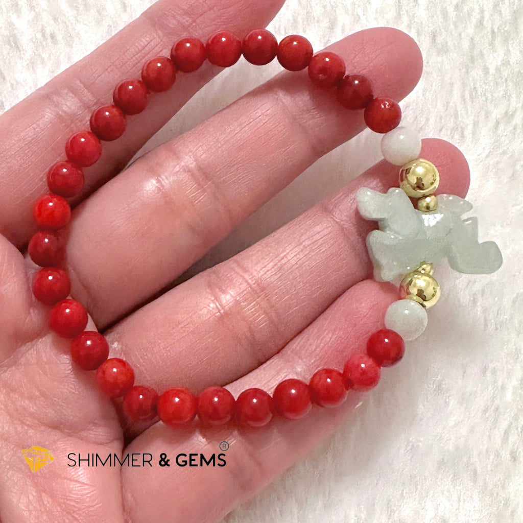 Animal Zodiac DRAGON Burma Jade with Red Coral Bracelet (Feng Shui 2024)