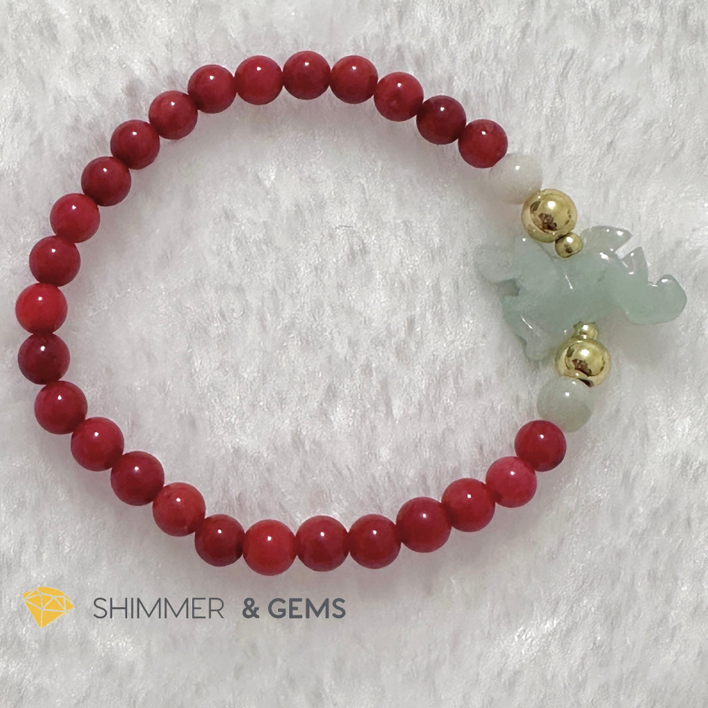 Animal Zodiac DRAGON Burma Jade with Red Coral Bracelet (Feng Shui 2024)