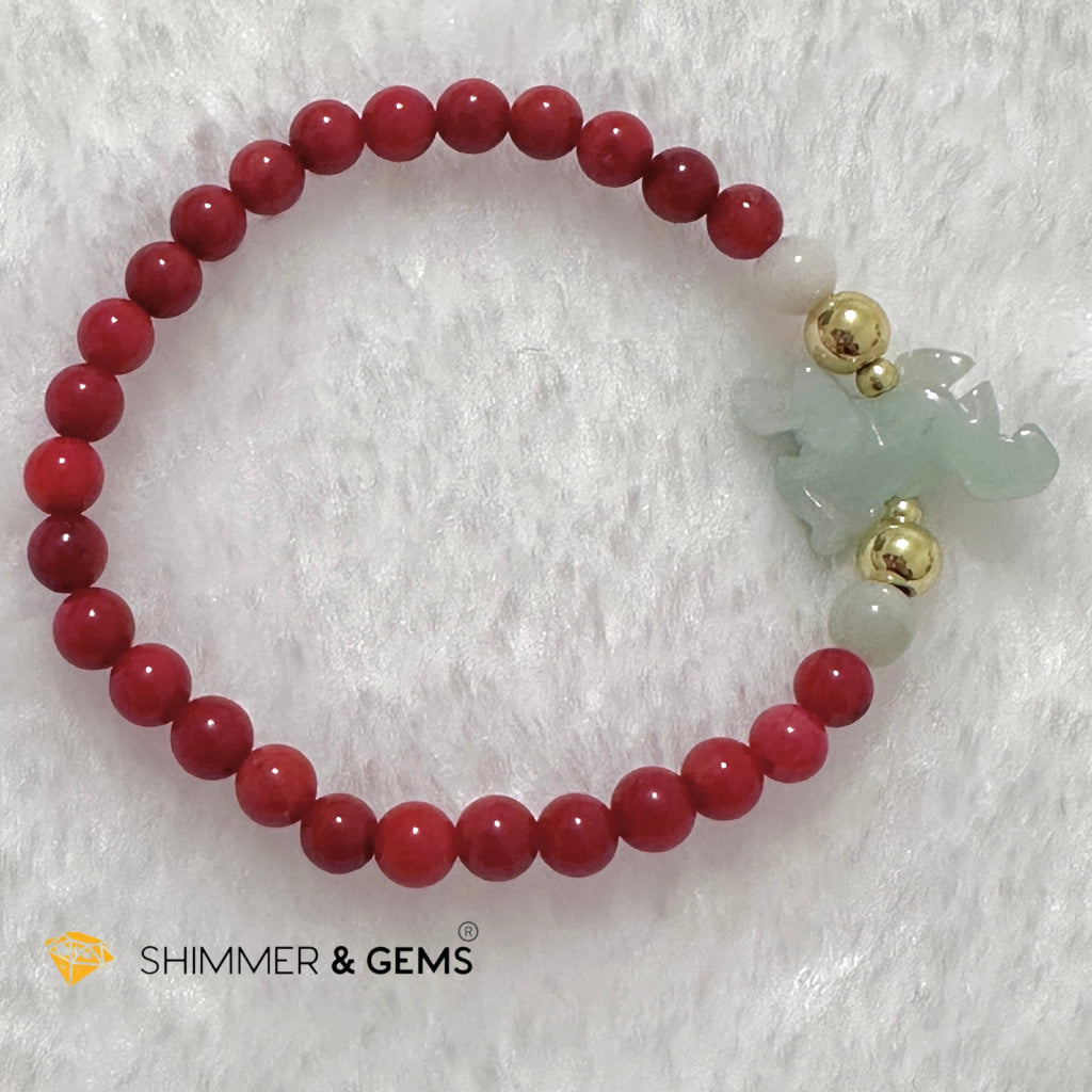 Animal Zodiac DRAGON Burma Jade with Red Coral Bracelet (Feng Shui 2024)