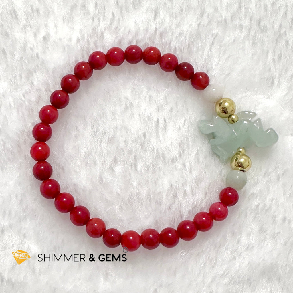 Animal Zodiac DRAGON Burma Jade with Red Coral Bracelet (Feng Shui 2024)