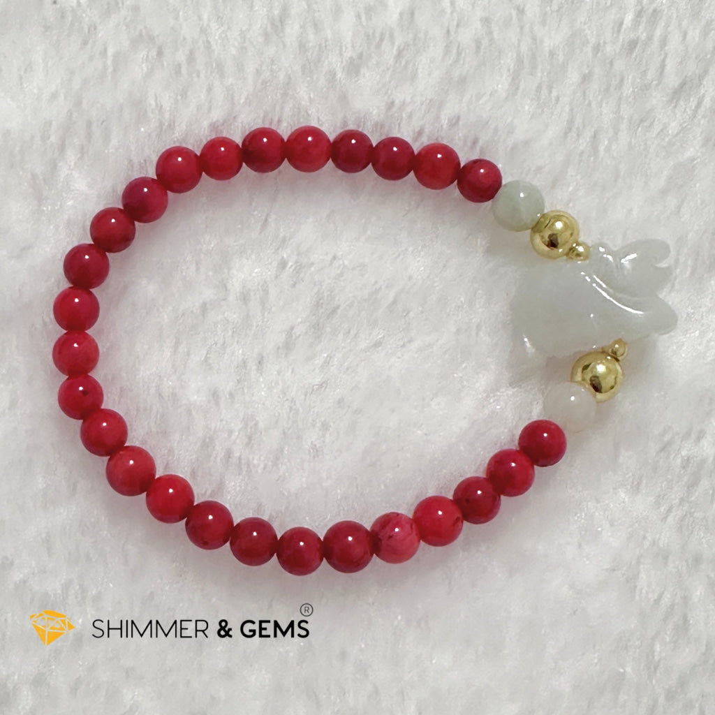 Animal Zodiac GOAT Burma Jade with Red Coral Bracelet (Feng Shui 2024)