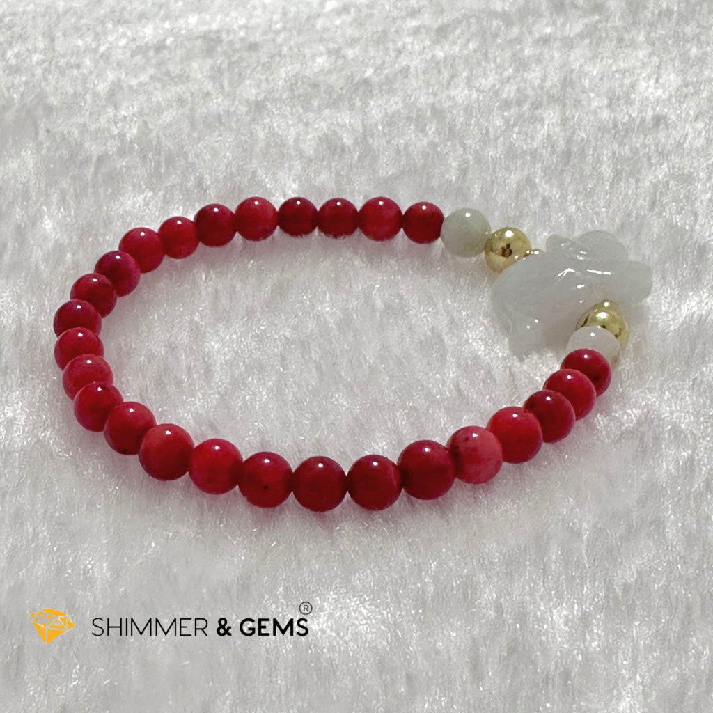 Animal Zodiac GOAT Burma Jade with Red Coral Bracelet (Feng Shui 2024)