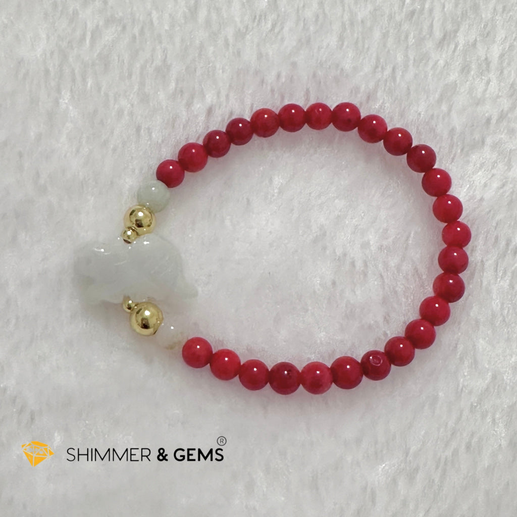 Animal Zodiac GOAT Burma Jade with Red Coral Bracelet (Feng Shui 2024)