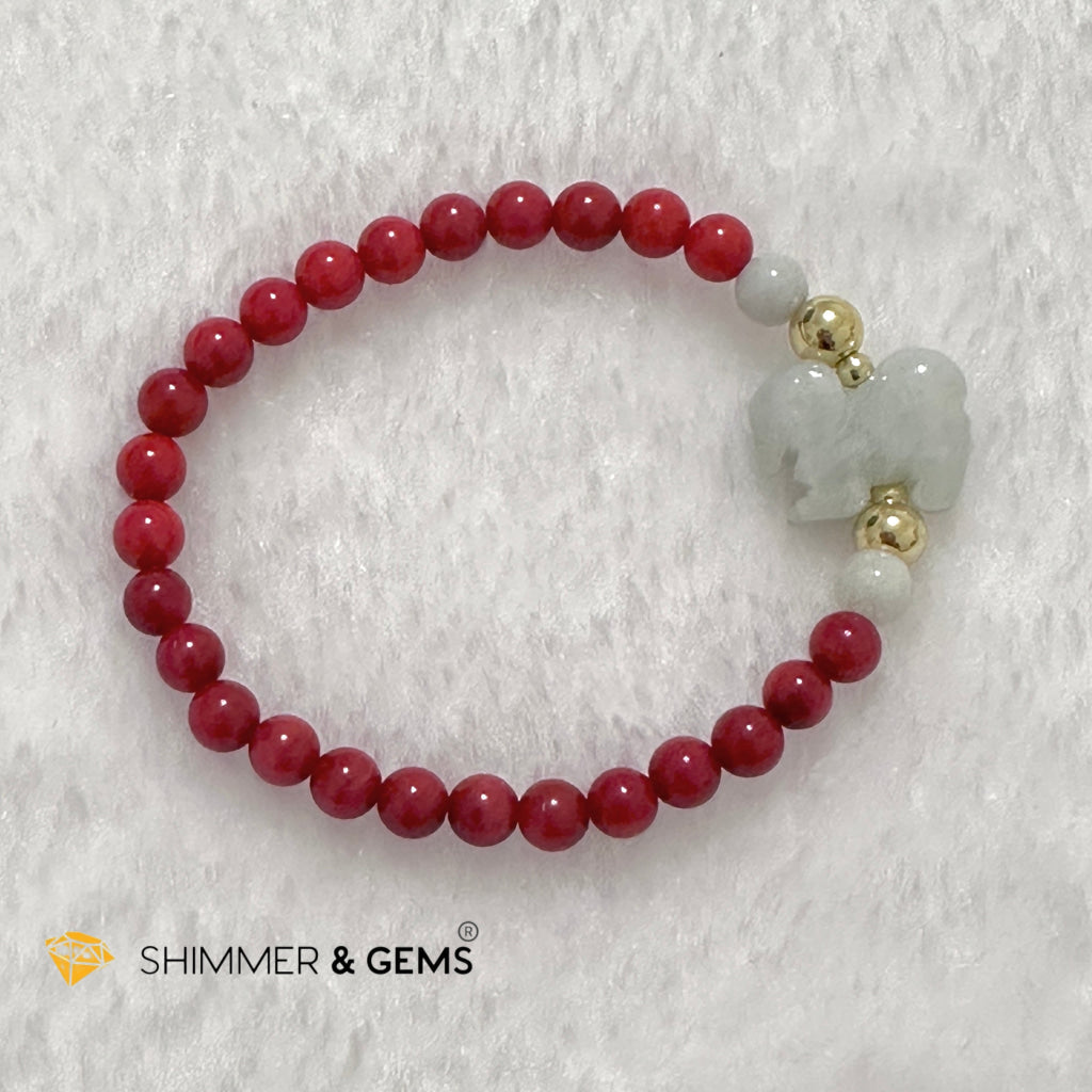 Animal Zodiac HORSE Burma Jade with Red Coral Bracelet (Feng Shui 2024)