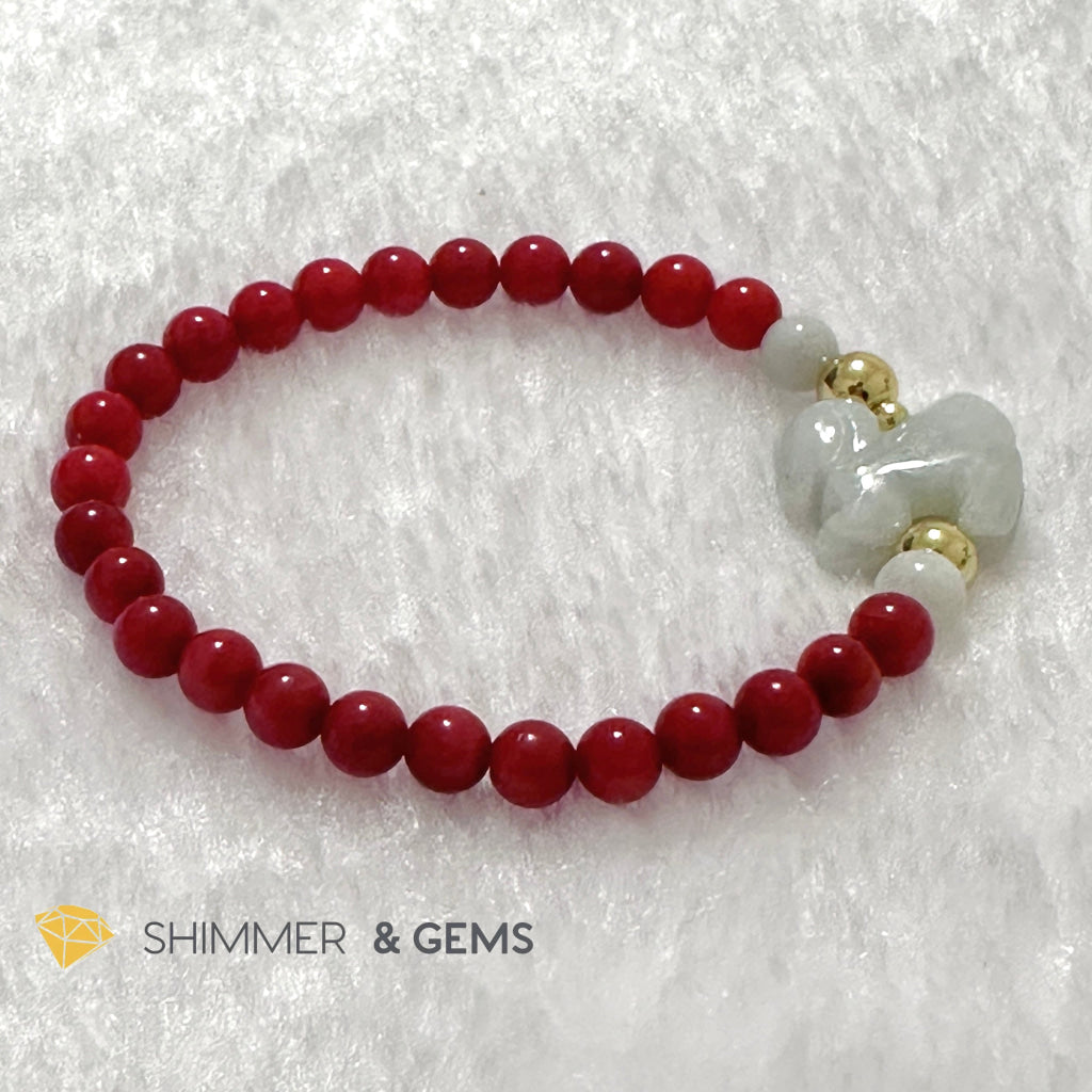 Animal Zodiac HORSE Burma Jade with Red Coral Bracelet (Feng Shui 2024)