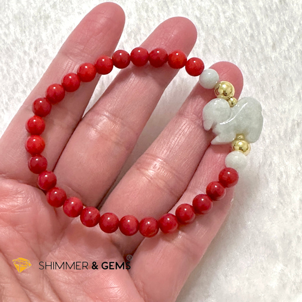 Animal Zodiac HORSE Burma Jade with Red Coral Bracelet (Feng Shui 2024)