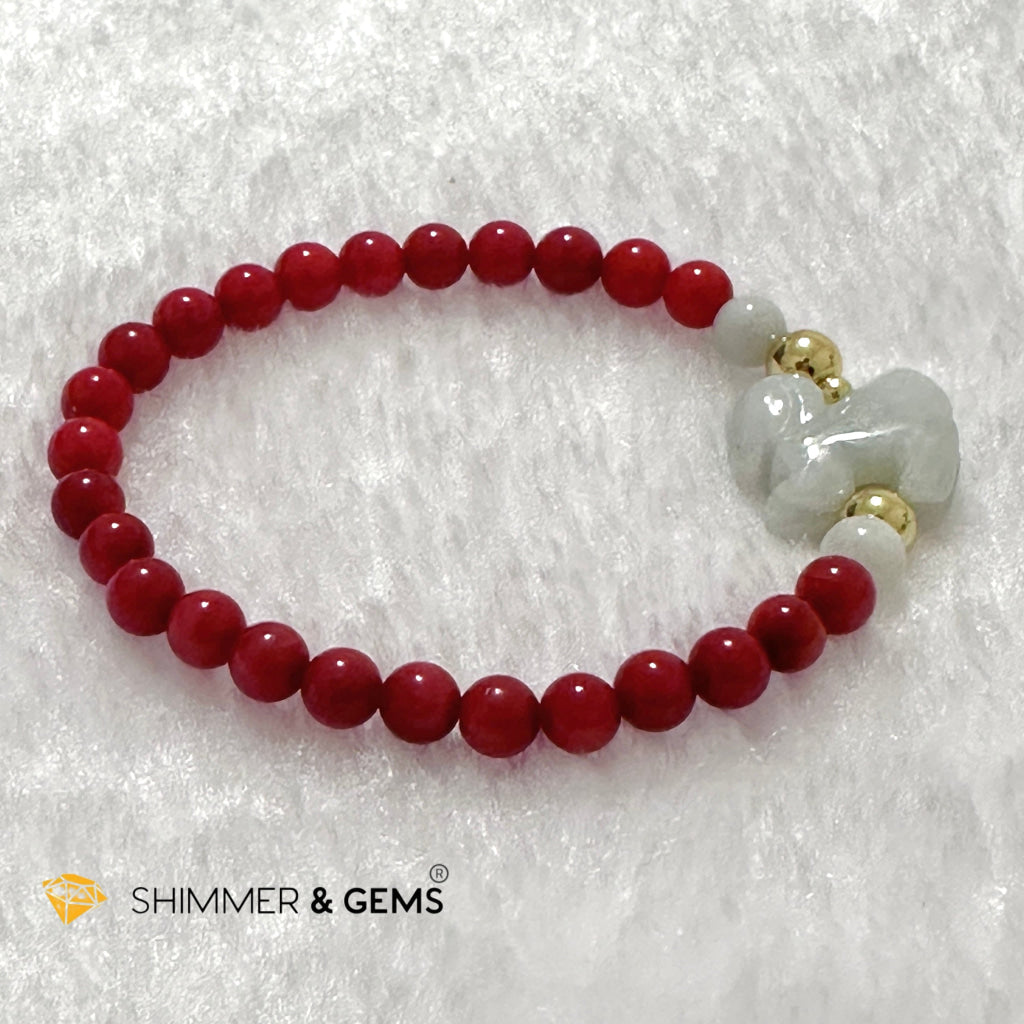 Animal Zodiac HORSE Burma Jade with Red Coral Bracelet (Feng Shui 2024)