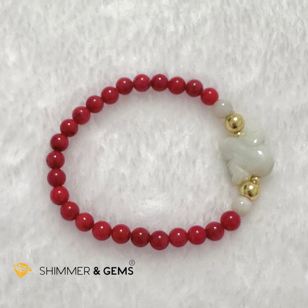 Animal Zodiac MONKEY Burma Jade with Red Coral Bracelet (Feng Shui 2024)