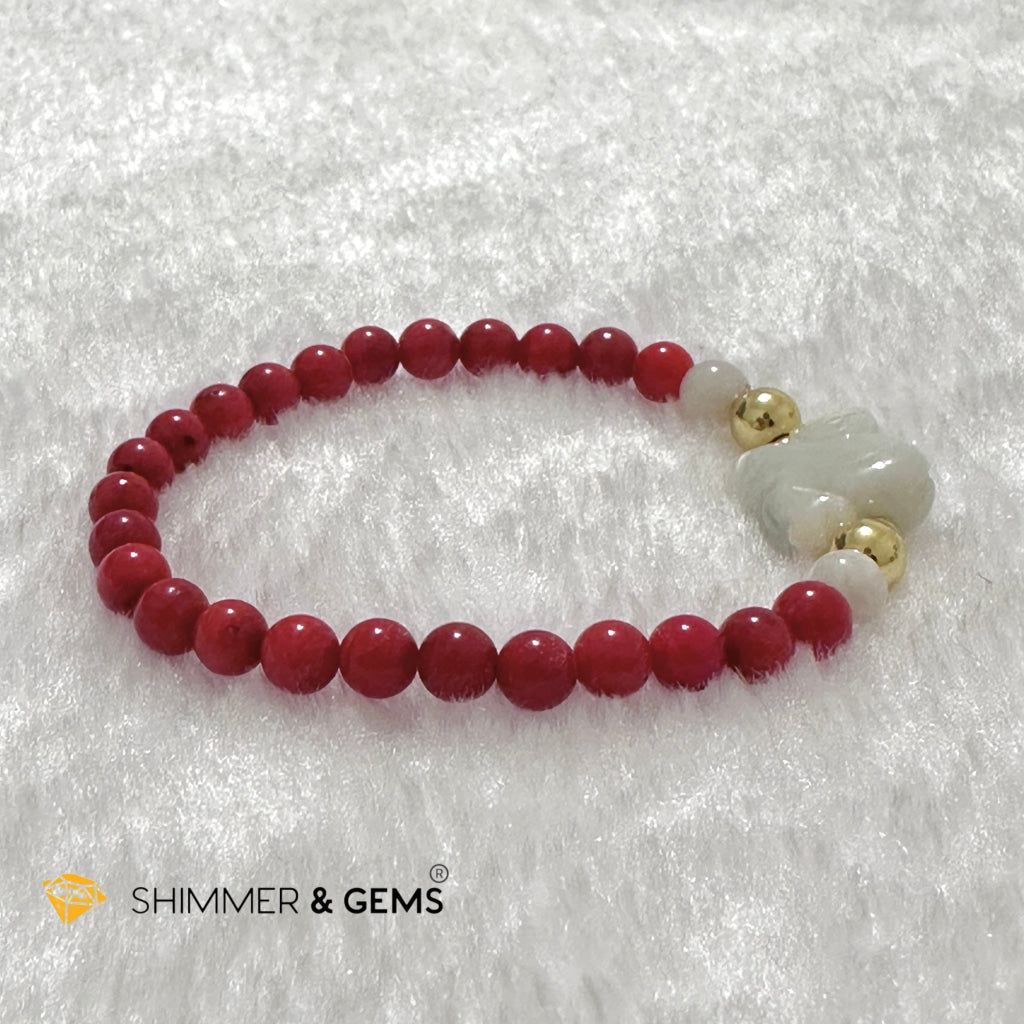 Animal Zodiac MONKEY Burma Jade with Red Coral Bracelet (Feng Shui 2024)